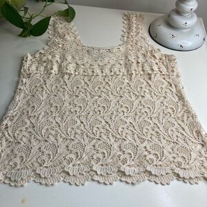 AMERICAN RAG L Crochet Lace Tank Beige Cream Boho Festival Top